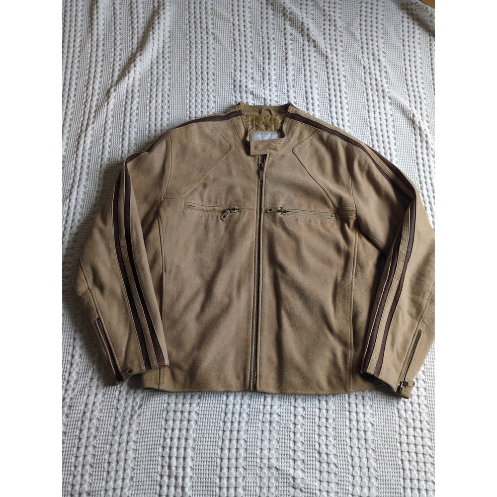 Wilson's Cafe Racer Striped Insulated Suede Jacket Brown Sz Large Full Zip